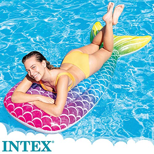 Intex 58788EU - Colchoneta INTEX hinchable, Colchoneta cola de sirena, 178x71x18 cm, Diseño multicolor, Peso máximo 100 Kg, Inflables INTEX, Colchoneta sirena, Flotador para adultos