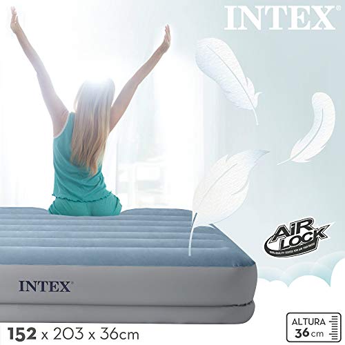 Intex 64168NP - Colchón hinchable Dura Beam Plus INTEX , cama inflable doble, cama hinchable 150, medidas 152x203x36cm, colchón autoinflable, con bomba integrada