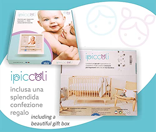 iPiccoli® Marco para huellas de niño y bebé, regalo bautizo y nacimiento, kit completo con Arcilla, porta pulseras de nacimiento