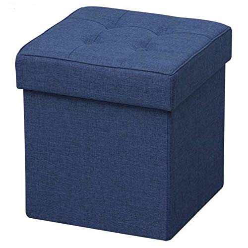 Iris Ohyama Folding Stool Puf Plegable con baúl de Almacenamiento, Textura, Azul Oscuro