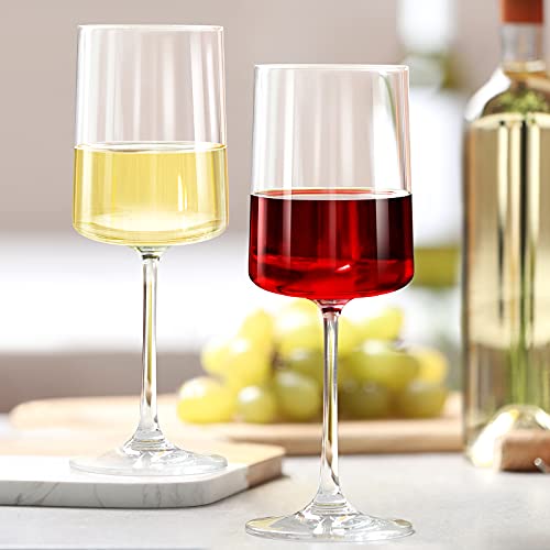 Irrompible Copas de Vino Tinto Set de 2, Kollea Soplado A Mano Copas para Vino Tinto Cristal sin Plomo, Modernas Copas de Vino Rojo y Blanco Cuadradas, Regalos para Bodas, Aniversarios, etc -420 ML