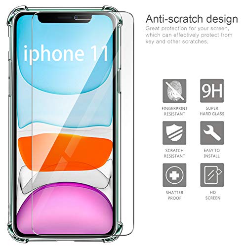 ivencase Funda Compatible con iPhone 11 Transparente, 2 Pack Cristal Templado y cámara Protector de Pantalla, Silicona Transparente TPU Carcasa Protector Airbag Anti-Choque Anti-arañazos Carcasa