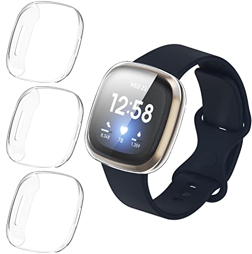 ivoler 3 Piezas Funda para Fitbit Versa 3 / Fitbit Sense, Cubierta Completa Protector de Pantalla Carcasa Protectora Transparente Suave TPU Silicona Caso Anti-Arañazos Case Cover