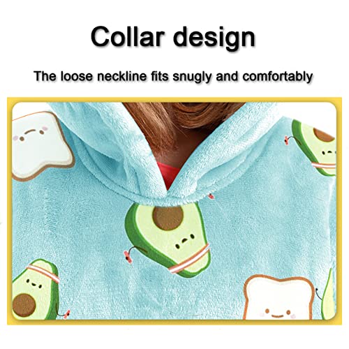 IvyH Sudadera Manta con Capucha, Súper Cálida y Acogedora Manta Esponjosa con Capucha para Mujeres Niñas Hombres Niños con Estampado y Bolsillo Frontal Gigante (Niños Aguacate Verde)