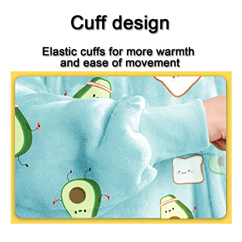 IvyH Sudadera Manta con Capucha, Súper Cálida y Acogedora Manta Esponjosa con Capucha para Mujeres Niñas Hombres Niños con Estampado y Bolsillo Frontal Gigante (Niños Aguacate Verde)