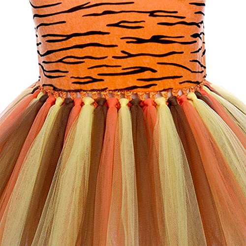 IWEMEK Disfraz Animal Infantil Niña Vestito Halloween Vaca/Tigre/Cebra/Leopardo/Jirafa Cosplay Vestido Tutú sin Mangas + Venda + Cola Fiesta Cumpleaños Carnaval Navidad Tigre 9-10 años