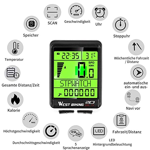 IWILCS Cuentakilómetros Bicicleta, Velocímetro inalámbrico Bicicleta, Computadora de Bicicleta Impermeable, Velocímetro Bici, con Pantalla LCD y 5 Idiomas