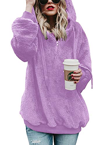 iWoo Sudadera Mujer Invierno Cálido Polar Sudaderas con Bolsillos Casual Suelto Mujeres Jerseys para Invierno Elegante (Púrpura, XL)