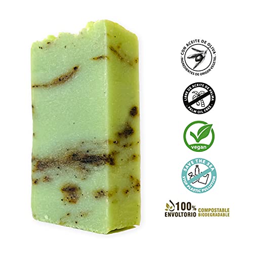 Jabón Natural de Arbol de Té - Jabon de Manos, Cuerpo, y Cara Antibacteriano y Fungicida, Pastilla Sólida Ecológica y Artesanal, Fabricado en España, Vegano y Sin Aceite de Palma (100 g)