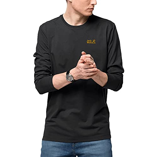 Jack Wolfskin Essential - Camiseta de Manga Larga para Hombre, Hombre, Color Negro, tamaño Large