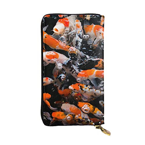 Japón Fancy Carp Fishes Impreso Carteras de mujer Estilo largo Bolso de embrague para señoras Niñas Clip de dinero al aire libre Titular de la tarjeta del teléfono Zip alrededor