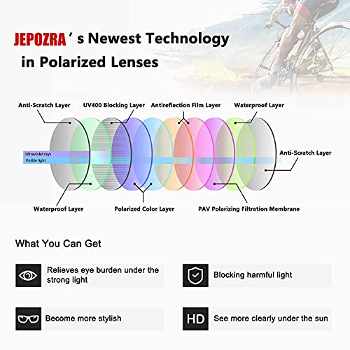 JEPOZRA Gafas de Ciclismo Polarizadas Gafas de Sol Deportivas con Montura TR90 Gafas de Bicicleta Para Hombres Mujeres con 3 Lentes Intercambiables Anti-UV400, para Ciclismo, Béisbol, Pesca, esquí