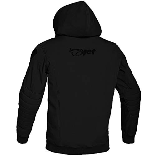 JET Chaqueta Moto Capucha Hoodie Verano con Armadura Soft Shell (XL (EU 52 -54), Negro)