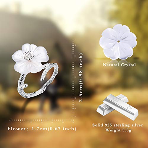 JIANGYUYAN  Regalo para Navidad S925 Anillos de Plata esterlina Flor bajo la Lluvia Anillo de Cristal Abierto Joyería Hecha a Mano Mujeres y niñas(Silver)