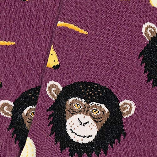 Jimmy Lion Calcetines Monkeys & Bananas en color Morado, fabricados en algodón peinado de primera calidad.Talla 36-40 en media caña.