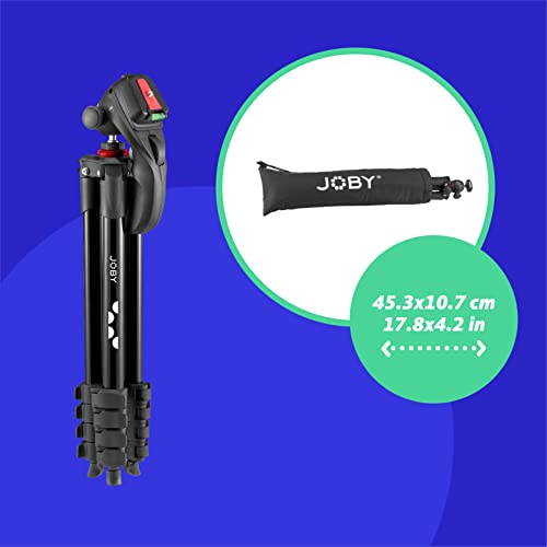 JOBY Compact Action Kit, Trípode de Cámara/Smartphone con Rótula, Montura Universal de ¼-20 pulg., Pinza de Teléfono y Bolsa, para CSC, DSLR, Sin Espejo, Móvil, Negro para Fotografía, Vídeo, Vlogging