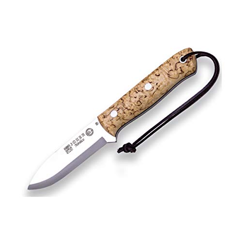 Joker Cuchillo de Caza Deportivo Nordico CL119-P, Mango de Madera de Abedul Rizado y Hoja de 10 cms, Funda Piel marrón, Herramienta de Pesca, Caza, Camping y Senderismo