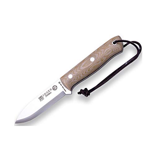 Joker Cuchillo de Supervivencia Nórdico CM115-P, Mango Micarta Canvas Marrón, Hoja de 10 cm, Funda Piel marrón con pedernal, Herramienta de Pesca, Caza, Camping y Senderismo