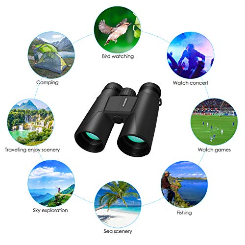 JONGSUN Prismáticos 10x42 HD Compactos Adultos Profesionales, Zoom Binoculars Visión Nocturna Con Luz Clara y Débil - Lente BAK4 Prism FMC