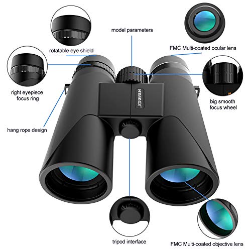 JONGSUN Prismáticos 10x42 HD Compactos Adultos Profesionales, Zoom Binoculars Visión Nocturna Con Luz Clara y Débil - Lente BAK4 Prism FMC