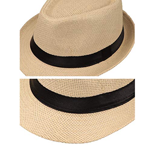 JOYKK Niños Sombrero de Paja Playa de Verano Jazz Panamá Trilby Fedora Sombrero Gángster Gorra Sombreros al Aire Libre Respirable Niñas Niños Sombrero para el Sol - G # Marrón