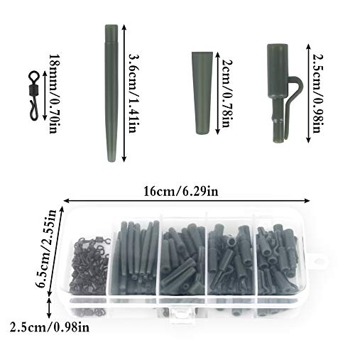 Jubaopen 120Pcs Carp Fishing, Accesorios de Pesca, Kit de Accesorios de Pesca, Mangas Antienredos, Clips de Plomo de Seguridad, Alineador de Líneas de Pesca con Caja, Tubo Goma, Tubo Cónico(4 Tipos)