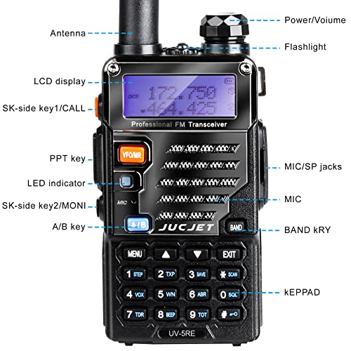 JUCJET UV 5RE Walkie Talkie hasta 128 Canales 50 CTCSS y 104 CDCSS, Radiocomunicación 1W Double Bande VHF/UHF Radio (1pc)