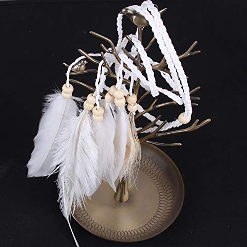 Juego de 2 diademas de plumas de pavo real para mujer, estilo bohemio, color blanco, diadema y brazo, diadema hippie, tocado hecho a mano, tribal, indio, plumas, accesorio de boda