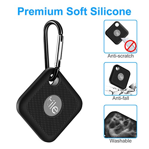 Juego de 2 fundas protectoras de silicona para Tile Pro Item Finder 2020 y Tile Pro 2018, antiarañazos para azulejos Pro cubierta protectora con mosquetón llavero (negro)