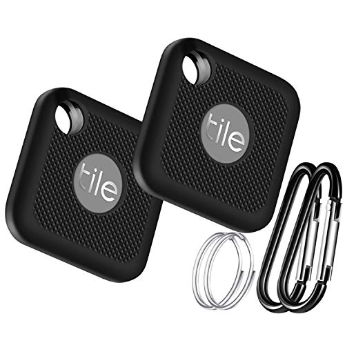 Juego de 2 fundas protectoras de silicona para Tile Pro Item Finder 2020 y Tile Pro 2018, antiarañazos para azulejos Pro cubierta protectora con mosquetón llavero (negro)