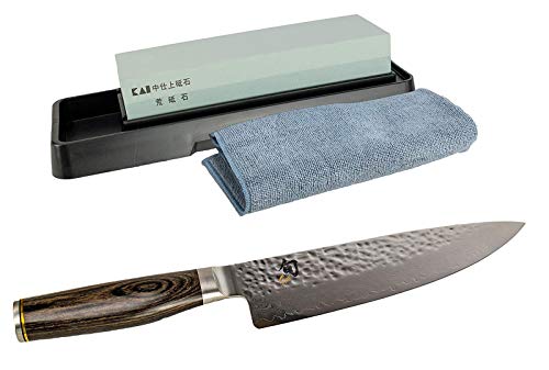 Juego de regalo Kai Shun Premier Tim Mälzer TDM-1706, cuchillo de cocina japonés ultra afilado de 32 capas de acero de damasco | + piedra de afilar Kai AP-0305 | + gamuza de limpieza premium