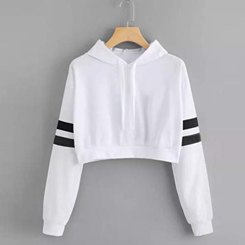 K-Youth Mujer Sudaderas Cortas, Chic Mujer Sudaderas con Capucha Manga Larga Sudaderas Tumblr Mujer Cortas Adolescente Deportiva Sweatshirt Casual Blusa Tops Blanca Barata(Blanco,S)