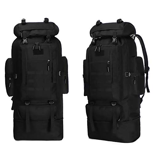 Kabxhueo 100L Gran Capacidad Mochila Crossfit, Bolsas de Asalto Impermeables de Camuflaje Plegable Mochila Supervivencia, Montañismo, Senderismo, Trekking, Acampada, Aventura o Viajes,Negro