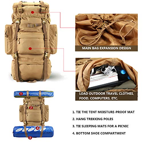 Kabxhueo Al Aire Libre 100l Gran Capacidad Mochila de Senderismo 900D Oxford Mochila Militar Mochila táctica montañismo Bolsa Camping Senderismo Militar Camuflaje Repelente al Agua,Verde