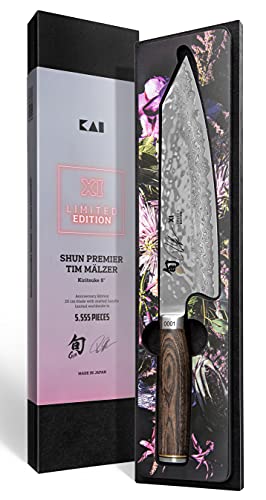 Kai Kiritsuke Shun Premier Tim Mälzer TDM-1783 - Cuchillo (32 capas, mango de madera de nogal laminada marrón, longitud de la hoja: 20 cm, longitud del mango: 10,5 cm)