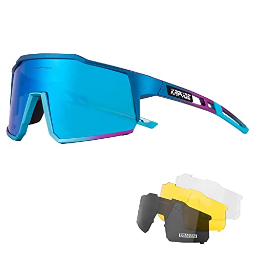 KAPVOE Gafas de Ciclismo Polarizadas con 4 Lentes Intercambiables TR90 Gafas de Sol Deportivas Mujeres Hombres Running MTB Bicicleta Accesorios 05