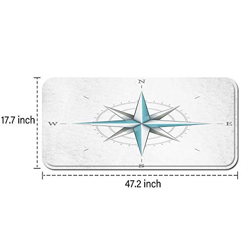 KASMILN Alfombra de Cocina，Brújula Diagrama de Rosa de los Vientos Antiguo para direcciones cardinales Eje de la Tierra Ilustración Teal y Dimgray，Alfombrilla de Cocina Antideslizante Gruesa（45*120cm