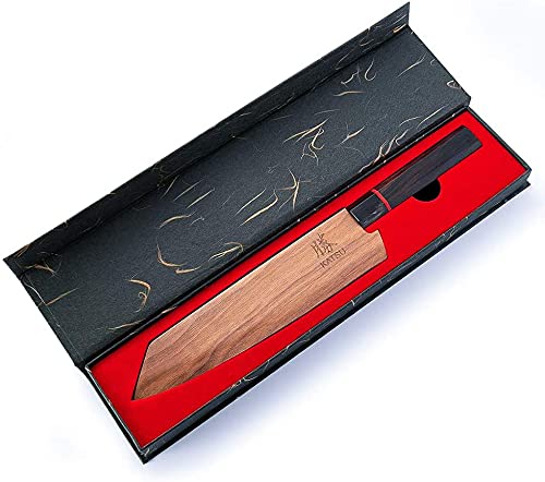 KATSU Cuchillo de Chef Kiritsuke - Damasco - Cuchillo de Cocina Japonés - Mango Octagonal Hecho a Mano - Vaina de Madera y Caja de Regalo