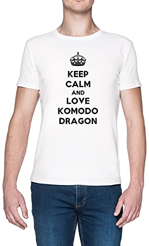 Keep Calm and Love Komodo Dragon Blanca Hombre Camiseta Tamaño M White Men's tee Size M