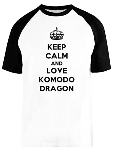 Keep Calm and Love Komodo Dragon Blance Camiseta De Béisbol Mangas Cortas Unisex Tamaño M White Baseball tee Tshirt Size M