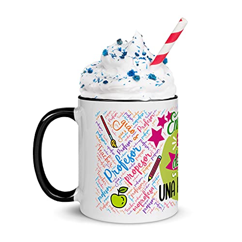 Kembilove Taza regalo Profesores – Tazas Desayuno para Fin de Curso – Regalos originales para Maestros – Tazas originales con Mensaje Enseñar es dejar una huella color negra