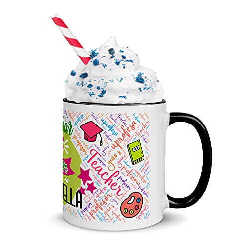 Kembilove Taza regalo Profesores – Tazas Desayuno para Fin de Curso – Regalos originales para Maestros – Tazas originales con Mensaje Enseñar es dejar una huella color negra