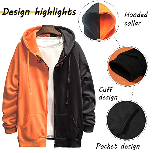 KENAIJING Hombre Sudadera con Capucha, Chaqueta con Cremallera al Aire Libre Hombre Mujere (Naranja Negro, S)