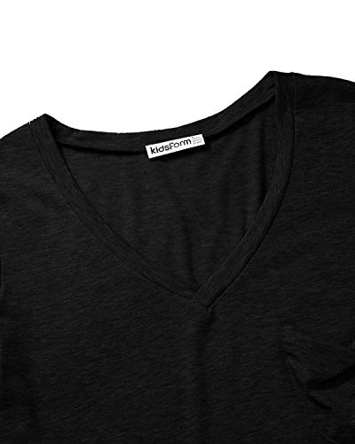 kenoce Camiseta Mujer de Manga Larga Blusa Cuello en V Casual Manga Larga Tshirt Sexy Color Sólido Elasticidad Pullover Blusas D-Negro S