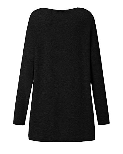 kenoce Camiseta Mujer de Manga Larga Blusa Cuello en V Casual Manga Larga Tshirt Sexy Color Sólido Elasticidad Pullover Blusas D-Negro S