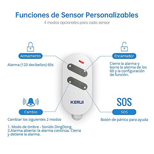 KERUI D121 Sensor de Alarma para Puertas y Ventanas, Alarma Antirrobo con Control Remoto, Alarma de Timbre de 120dB, Sistema de Seguridad para el Hogar Expandible- para Niños, Refrigeradores, Tiendas