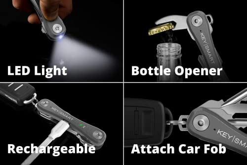 KeySmart Pro - Llavero compacto con linterna LED y Tecnología Smart Tile. Rastrea tus llaves y teléfono extraviado con Bluetooth (hasta 10 llaves, Pizarra)