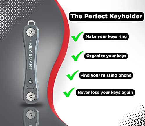 KeySmart Pro - Llavero compacto con linterna LED y Tecnología Smart Tile. Rastrea tus llaves y teléfono extraviado con Bluetooth (hasta 10 llaves, Pizarra)