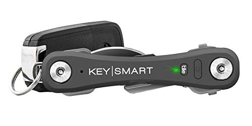 KeySmart Pro - Llavero compacto con linterna LED y Tecnología Smart Tile. Rastrea tus llaves y teléfono extraviado con Bluetooth (hasta 10 llaves, Pizarra)