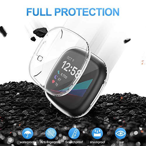 KIMILAR Funda Compatible con Fitbit Sense/Versa 3 Protector de Pantalla (NO para Versa/Versa 2), [2 Piezas] Cobertura Completa Suave TPU Cubierta Cover Case para Sense/Versa 3